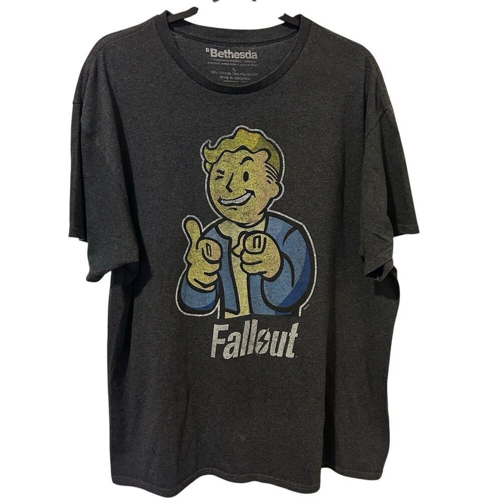 Fallout Vault Boy Shirt Mens XL Gray Bethesda 2016 Video Game Tee Gamer Graphic